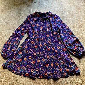 Fun multicolored long sleeve mini swing dress